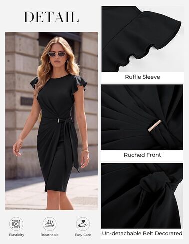GRACE KARIN Church Dresses for Women,Ruffle Short Sleeve Work Dress,Ruched Bodycon Business Midi Dress in Kuwait