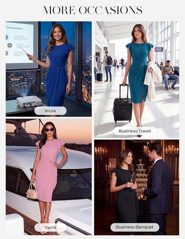 GRACE KARIN Church Dresses for Women,Ruffle Short Sleeve Work Dress,Ruched Bodycon Business Midi Dress in Kuwait