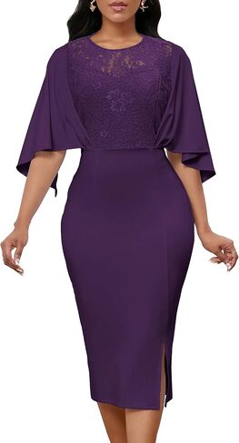 Lace Dresses for Women Wedding Guest Elegant Long Sleeve Cocktail Business Knee Length Pencil Dress in Saudi Arabia