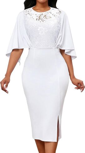 Lace Dresses for Women Wedding Guest Elegant Long Sleeve Cocktail Business Knee Length Pencil Dress in Kuwait