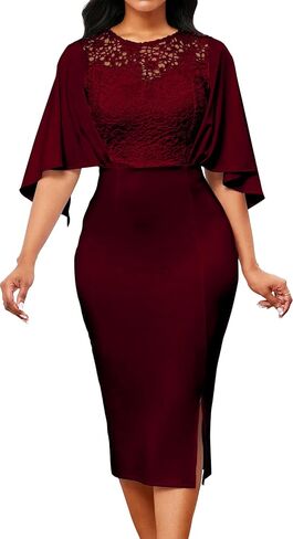 Lace Dresses for Women Wedding Guest Elegant Long Sleeve Cocktail Business Knee Length Pencil Dress in Kuwait