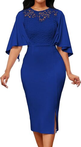 Lace Dresses for Women Wedding Guest Elegant Long Sleeve Cocktail Business Knee Length Pencil Dress in Kuwait
