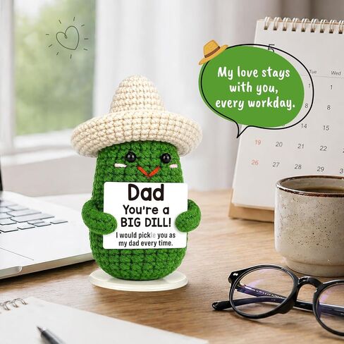 Eterfordista Mini Fathers Day Dad Gifts for from Daughter Son Wife Positive Handmade Crochet Pickle for Daddy New Bonus Step Dads Father in Law Best Dad Ever Gift Funnuy Birthday Gift Ideas in Saudi Arabia
