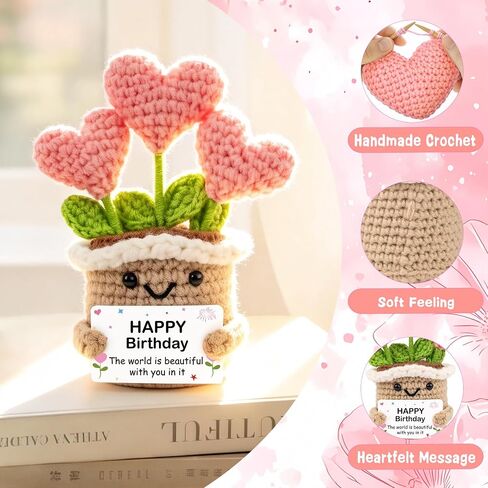 WITCOLOR Crochet Birthday Gift – Inspirational Heart Planter Handmade Happy Birthday Gift for Women,Man,Mom, Sister, Best Friend, Coworker – Unique Gift Ideas for Her, Him, Birthday Decorations in Saudi Arabia