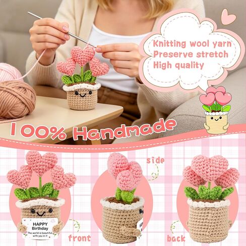 WITCOLOR Crochet Birthday Gift – Inspirational Heart Planter Handmade Happy Birthday Gift for Women,Man,Mom, Sister, Best Friend, Coworker – Unique Gift Ideas for Her, Him, Birthday Decorations in Saudi Arabia