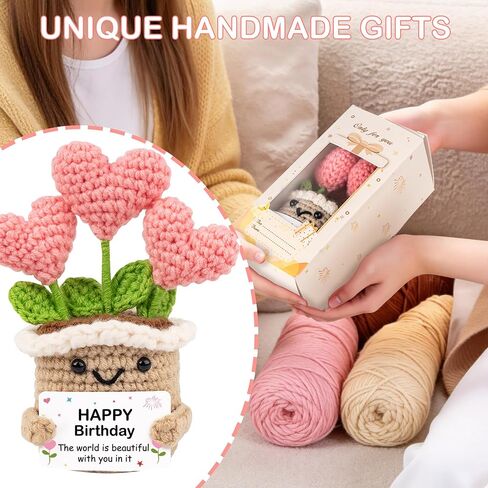 WITCOLOR Crochet Birthday Gift – Inspirational Heart Planter Handmade Happy Birthday Gift for Women,Man,Mom, Sister, Best Friend, Coworker – Unique Gift Ideas for Her, Him, Birthday Decorations in Saudi Arabia