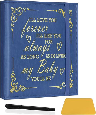 I'll Love You Forever Magnetic Self-Adhesive Leather Photo Album for Wedding Baby Family Memory Keepsake. (Album-I'LL Love You Light Blue) in Saudi Arabia