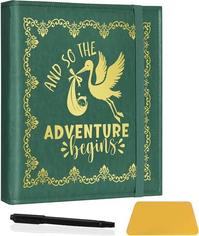 "And So the Adventure Begins" Baby Magnetic Self-Adhesive Leather Album Premium Acid-Free Pages Memory Gift for Baby Shower & New Mom.(Album-Adventure Pink) in Saudi Arabia