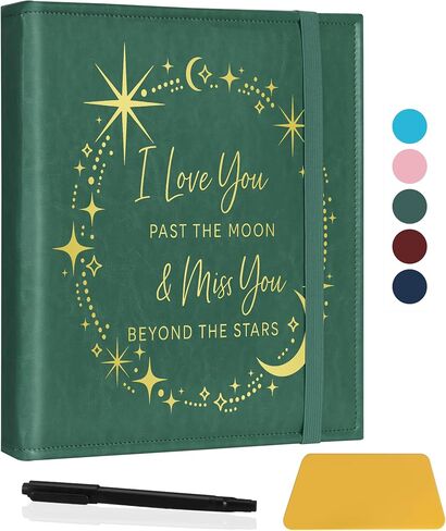 ألبوم صور I Love You to The Moon and Star من الجلد، ألبوم مغناطيسي ذاتي اللصق للأزواج، عيد الحب، الذكرى السنوية، هدية الزفاف (ألبوم القمر أزرق داكن) in Kuwait
