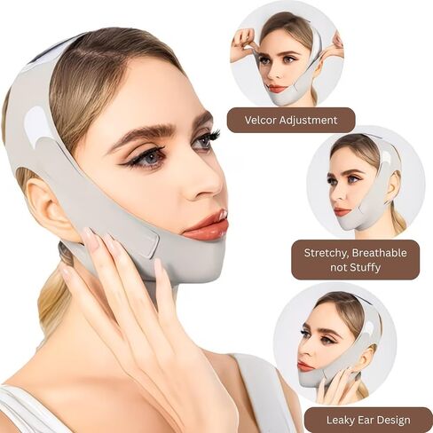 V Line Chin Strap Face Slimming Mask, V Shape Jawline Shaper, Chin Lift Up Band for Double Chin Reduction, Anti Snoring Sleeping Strap for Men & Women in Kuwait