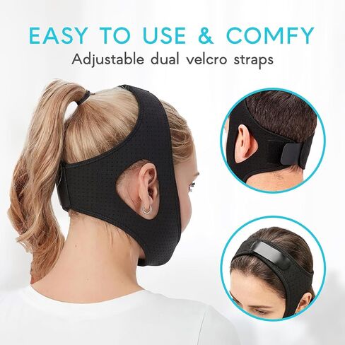 Chin Strap for Sleeping, M Size – Anti Snoring Chin Strap for Sleepers, Adjustable Jaw Support Strap, Secure Mouth Closure, Breathable & Comfortable for Night Sleep in Saudi Arabia