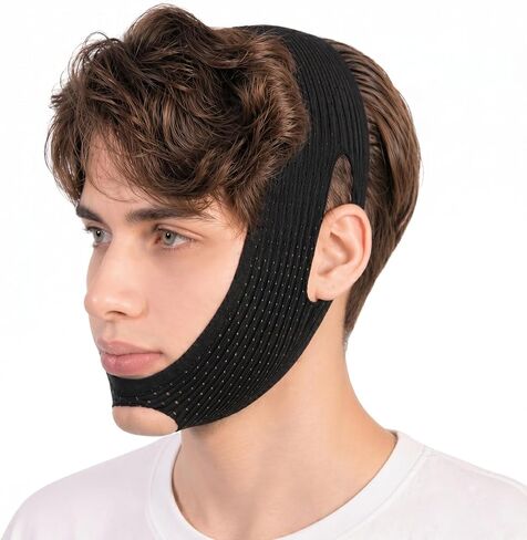 Anti Snoring Chin Strap, Chin Strap for Sleeping Comfortable, Premium Airflow Jaw Strap for Men and Women, Anti Snore Chin Strap, Snoring Solution Breathable and Reusable (Black) in Kuwait