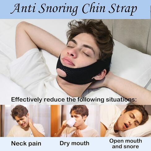 Anti Snoring Chin Strap, Chin Strap for Sleeping Comfortable, Premium Airflow Jaw Strap for Men and Women, Anti Snore Chin Strap, Snoring Solution Breathable and Reusable (Black) in Kuwait