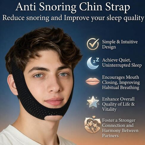 Anti Snoring Chin Strap, Chin Strap for Sleeping Comfortable, Premium Airflow Jaw Strap for Men and Women, Anti Snore Chin Strap, Snoring Solution Breathable and Reusable (Black) in Kuwait