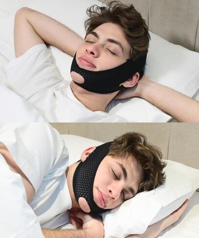 Anti Snoring Chin Strap, Chin Strap for Sleeping Comfortable, Premium Airflow Jaw Strap for Men and Women, Anti Snore Chin Strap, Snoring Solution Breathable and Reusable (Black) in Kuwait