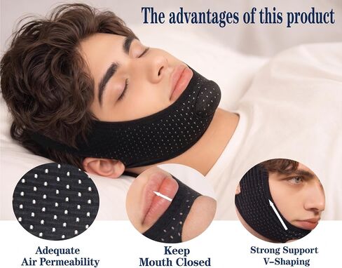 Anti Snoring Chin Strap, Chin Strap for Sleeping Comfortable, Premium Airflow Jaw Strap for Men and Women, Anti Snore Chin Strap, Snoring Solution Breathable and Reusable (Black) in Kuwait