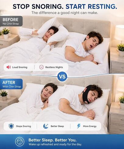 Anti Snoring Chin Strap, Chin Strap for Sleeping Comfortable, Premium Airflow Jaw Strap for Men and Women, Anti Snore Chin Strap, Snoring Solution Breathable and Reusable (Black) in Kuwait