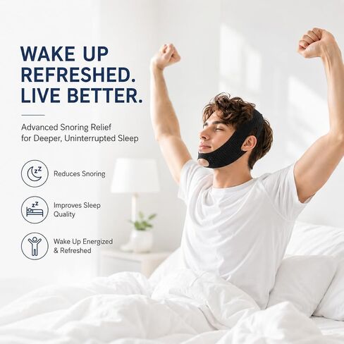 Anti Snoring Chin Strap, Chin Strap for Sleeping Comfortable, Premium Airflow Jaw Strap for Men and Women, Anti Snore Chin Strap, Snoring Solution Breathable and Reusable (Black) in Kuwait