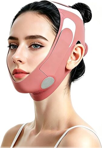 Graphene Chin Strap for Sleeping, Adjustable Double Chin Reducer, Face Lift Chin Strap for Women, Jawline Shaper, v line Lifting mask, Bean Paste Red, Medium in Saudi Arabia