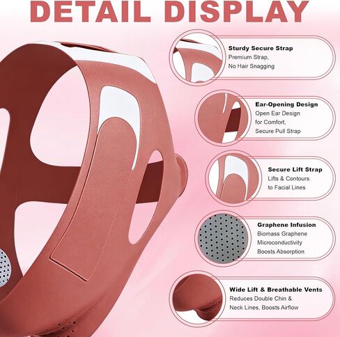 Graphene Chin Strap for Sleeping, Adjustable Double Chin Reducer, Face Lift Chin Strap for Women, Jawline Shaper, v line Lifting mask, Bean Paste Red, Medium in Saudi Arabia