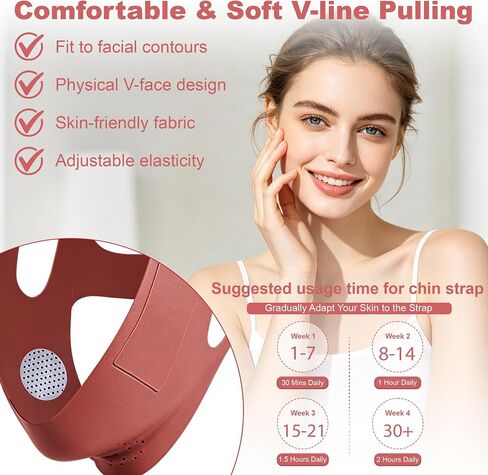 Graphene Chin Strap for Sleeping, Adjustable Double Chin Reducer, Face Lift Chin Strap for Women, Jawline Shaper, v line Lifting mask, Bean Paste Red, Medium in Saudi Arabia