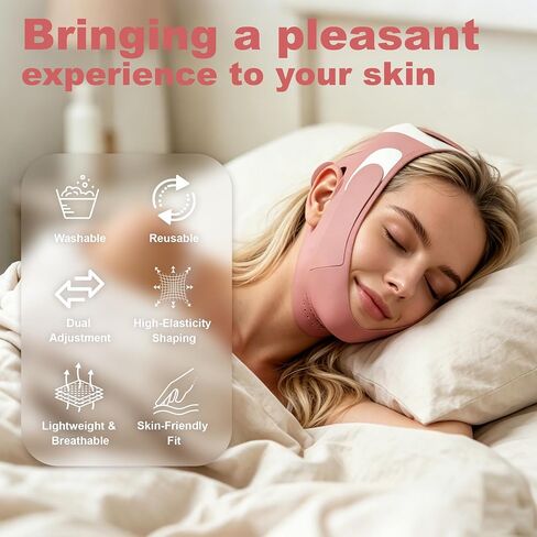 Graphene Chin Strap for Sleeping, Adjustable Double Chin Reducer, Face Lift Chin Strap for Women, Jawline Shaper, v line Lifting mask, Bean Paste Red, Medium in Saudi Arabia