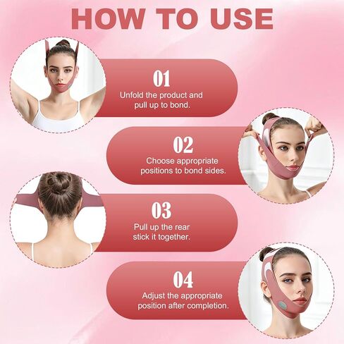 Graphene Chin Strap for Sleeping, Adjustable Double Chin Reducer, Face Lift Chin Strap for Women, Jawline Shaper, v line Lifting mask, Bean Paste Red, Medium in Saudi Arabia