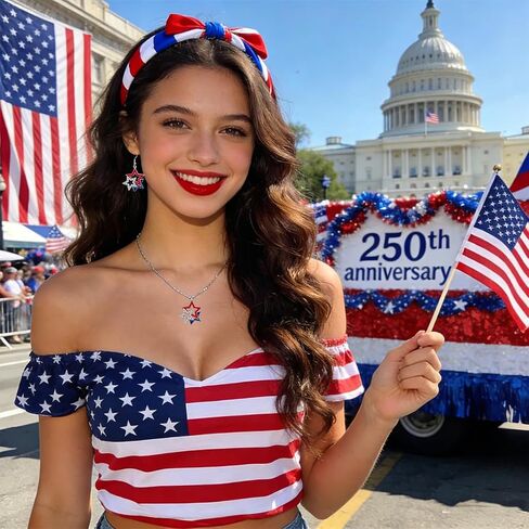 Mysense 4th of July Earrings and Necklace Set for Women, Red White Blue Patriotic Star Dangle Earrings, American Flag Pendant Necklace, Patriotic Jewelry for 4th of July Outfits, USA Independence Day Accessories, Memorial Day Jewelry, 250 Anniversary USA  in Saudi Arabia