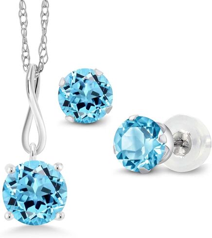 Gem Stone King 2.50 Ct Round Swiss Blue Topaz 10K White Gold Pendant and Earrings Jewelry Set in Kuwait