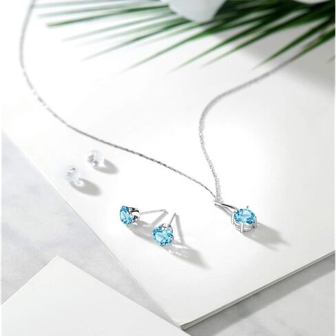 Gem Stone King 2.50 Ct Round Swiss Blue Topaz 10K White Gold Pendant and Earrings Jewelry Set in Kuwait