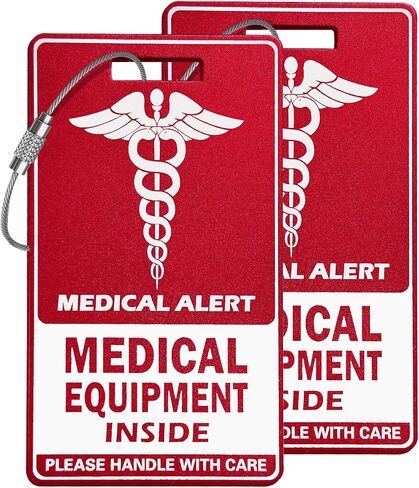 Medical Equipment Luggage Tag,Red and White with Steel Cable，Medical Id Tags for Travel in Saudi Arabia