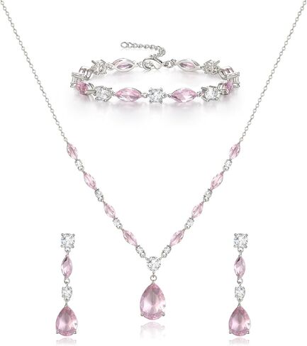 EVER FAITH Teardrop Cubic Zirconia Bridal Jewelry Sets for Bride, Sparkly CZ Elegant Pendant Necklace Dangle Earrings Bracelet Set for Women in Kuwait