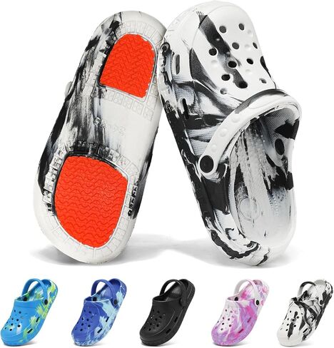 Kids Toddler Clogs with Unique Non-Slip Sole, Lightweight Boys Girls Garden Shoes with ABC Alphabet Pattern, Slip-on Children Sandals with Back Strap, Cute Water Shoes for Beach Pool Shower in Kuwait