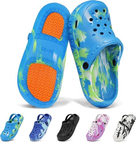 Kids Toddler Clogs with Unique Non-Slip Sole, Lightweight Boys Girls Garden Shoes with ABC Alphabet Pattern, Slip-on Children Sandals with Back Strap, Cute Water Shoes for Beach Pool Shower in Kuwait