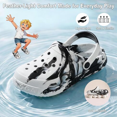 Kids Toddler Clogs with Unique Non-Slip Sole, Lightweight Boys Girls Garden Shoes with ABC Alphabet Pattern, Slip-on Children Sandals with Back Strap, Cute Water Shoes for Beach Pool Shower in Kuwait