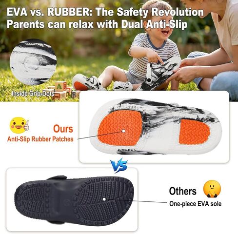 Kids Toddler Clogs with Unique Non-Slip Sole, Lightweight Boys Girls Garden Shoes with ABC Alphabet Pattern, Slip-on Children Sandals with Back Strap, Cute Water Shoes for Beach Pool Shower in Kuwait