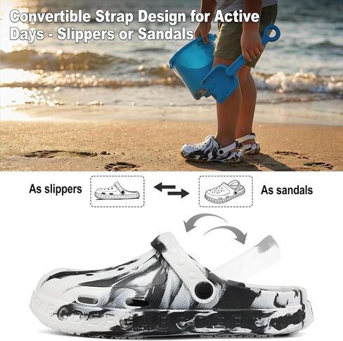 Kids Toddler Clogs with Unique Non-Slip Sole, Lightweight Boys Girls Garden Shoes with ABC Alphabet Pattern, Slip-on Children Sandals with Back Strap, Cute Water Shoes for Beach Pool Shower in Kuwait