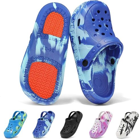 Kids Toddler Clogs with Unique Non-Slip Sole, Lightweight Boys Girls Garden Shoes with ABC Alphabet Pattern, Slip-on Children Sandals with Back Strap, Cute Water Shoes for Beach Pool Shower in Kuwait