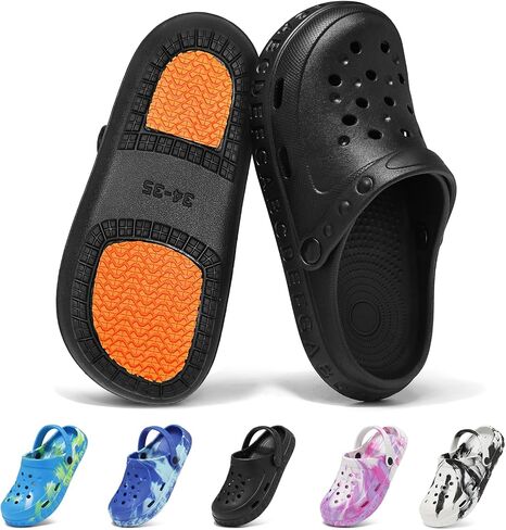 Kids Toddler Clogs with Unique Non-Slip Sole, Lightweight Boys Girls Garden Shoes with ABC Alphabet Pattern, Slip-on Children Sandals with Back Strap, Cute Water Shoes for Beach Pool Shower in Kuwait