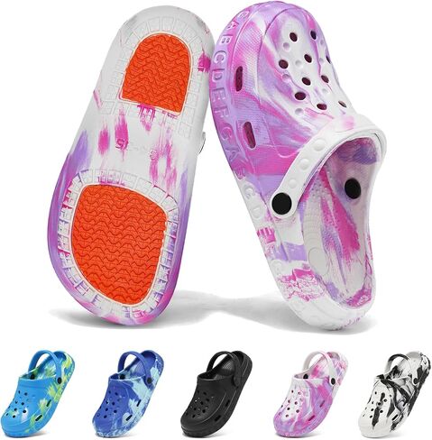 Kids Toddler Clogs with Unique Non-Slip Sole, Lightweight Boys Girls Garden Shoes with ABC Alphabet Pattern, Slip-on Children Sandals with Back Strap, Cute Water Shoes for Beach Pool Shower in Kuwait