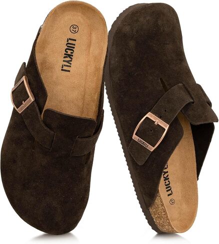 LUCKYLI Kids Suede Clogs Cork Footbed Sandals Boys Girls Slip On Mules with Arch Support Lightweight Adjustable Buckle Slippers for Indoor Outdoor (Little/Big Kids) in Kuwait