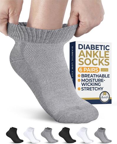 Pembrook Diabetic Ankle Socks for Women and Men - 6 Pairs | Low Cut Neuropathy Socks for Women | Smooth Toe Seams in Kuwait
