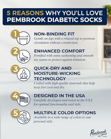 Pembrook Diabetic Ankle Socks for Women and Men - 6 Pairs | Low Cut Neuropathy Socks for Women | Smooth Toe Seams in Kuwait
