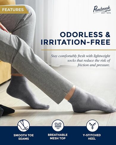 Pembrook Diabetic Ankle Socks for Women and Men - 6 Pairs | Low Cut Neuropathy Socks for Women | Smooth Toe Seams in Kuwait