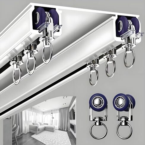 Silent Double Curtain Track Ceiling Mounted Aluminum Room Divider Rails Slider Track System for Hospital Bedroom Kitchen White 2.5m(8.2ft) in Saudi Arabia