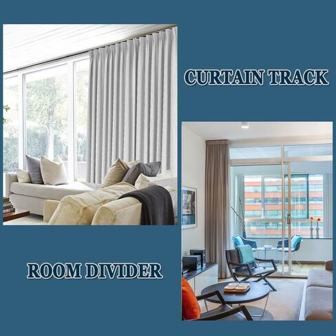 Double Curtain Rail Track Wall Mounted with Bracket, Roller & End Cap - 2.1m/6.9ft Adjustable for Living Room, Bedroom, Room Divider - Color C in Kuwait