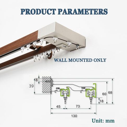 Double Curtain Rail Track Wall Mounted with Bracket, Roller & End Cap - 2.1m/6.9ft Adjustable for Living Room, Bedroom, Room Divider - Color C in Kuwait