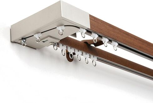 Double Curtain Rail Track Wall Mounted with Bracket, Roller & End Cap - 2.1m/6.9ft Adjustable for Living Room, Bedroom, Room Divider - Color C in Kuwait