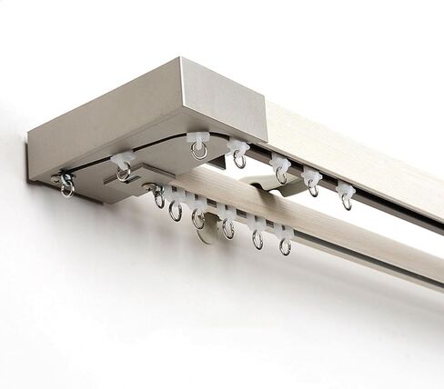 Double Curtain Rail Track Wall Mounted with Bracket, Roller & End Cap - 2.1m/6.9ft Adjustable for Living Room, Bedroom, Room Divider - Color C in Kuwait