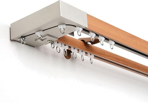 Double Curtain Rail Track Wall Mounted with Bracket, Roller & End Cap - 2.1m/6.9ft Adjustable for Living Room, Bedroom, Room Divider - Color C in Kuwait